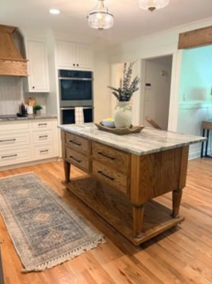 Furniture-style kitchen island with a granite top